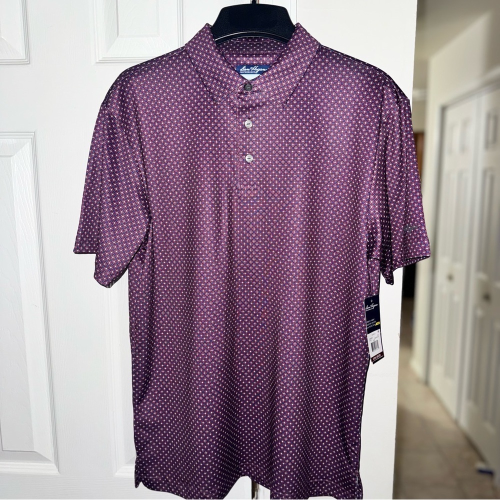 Ben Hogan Performance Golf Polo Men’s S Purple Geometric Moisture Wicking UPF 20